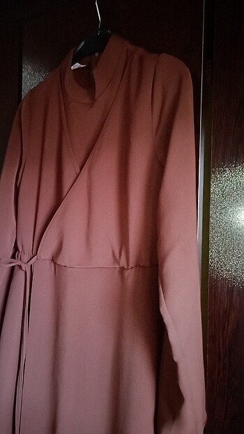 36 Beden kahverengi Renk Uzun elbise krep kumaş 