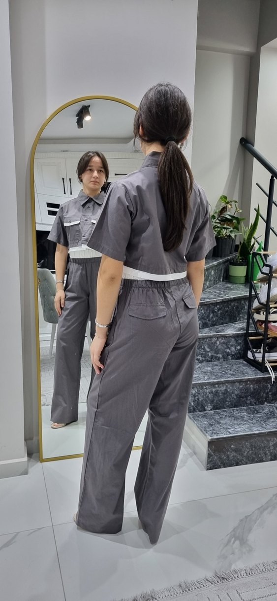 Kadın Gri takım, Kemeri lastikli, Kısa Kollu EYYO MARKA - Görsel 2