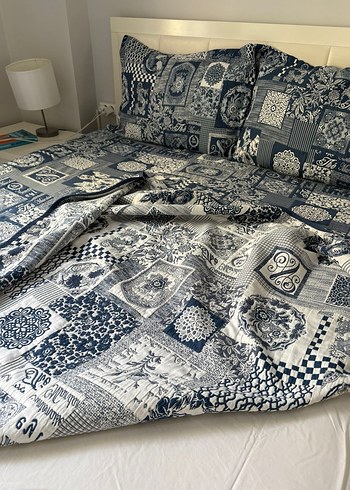 Desenli Gri Mavi Yatak Örtüsü pike - Görsel 7