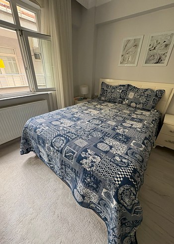 Desenli Gri Mavi Yatak Örtüsü pike - Görsel 2