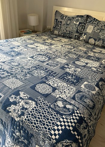 Desenli Gri Mavi Yatak Örtüsü pike - Görsel 4