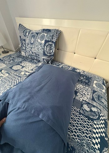 Desenli Gri Mavi Yatak Örtüsü pike - Görsel 5