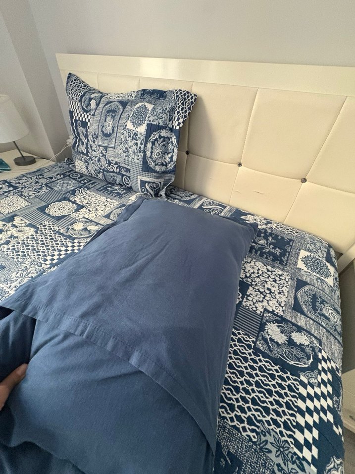 Desenli Gri Mavi Yatak Örtüsü pike - Görsel 5