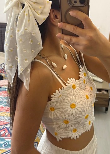 Nakışlı Beyaz Bohem Mini Bralet