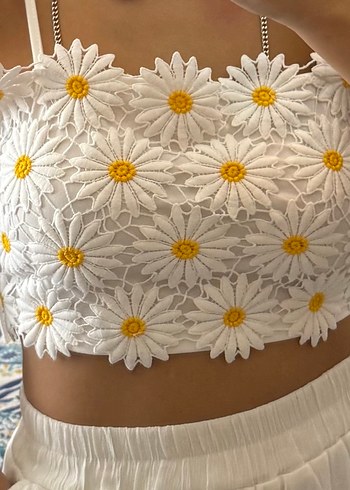 s Beden beyaz Renk Nakışlı Beyaz Bohem Mini Bralet