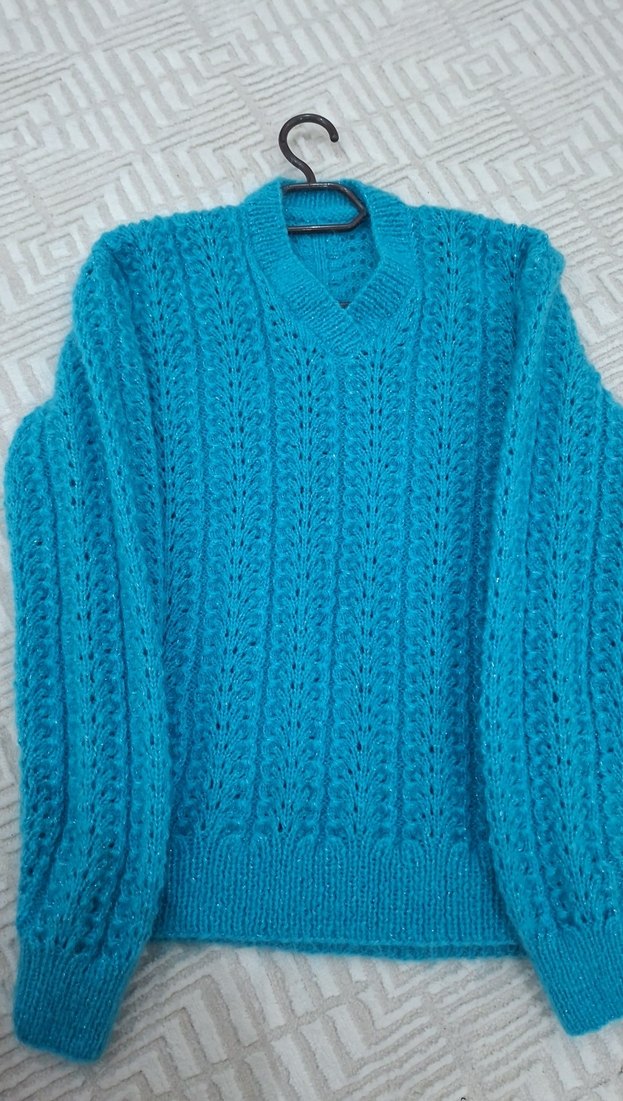 Mavi Kadın el örgüsü Kazak - Görsel 3