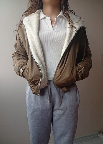 haki Kapüşonlu Fermuarlı Kadın Ceket - Görsel 5