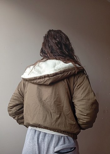 haki Kapüşonlu Fermuarlı Kadın Ceket - Görsel 2