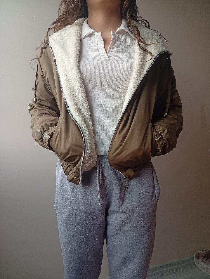 haki Kapüşonlu Fermuarlı Kadın Ceket - Görsel 5