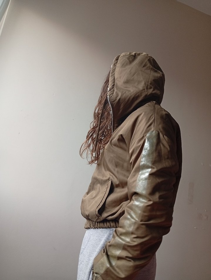 haki Kapüşonlu Fermuarlı Kadın Ceket - Görsel 3