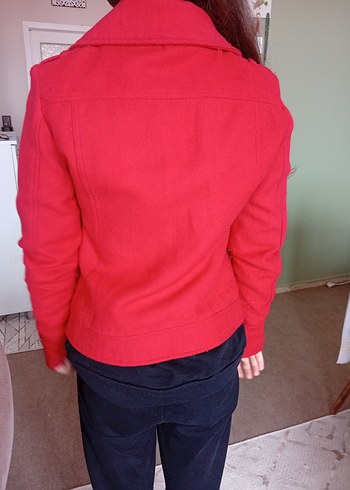 Kırmızı Düğmeli Midi Kadın Ceket - Görsel 2