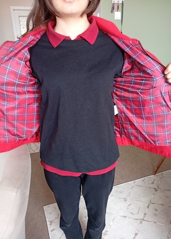 Kırmızı Düğmeli Midi Kadın Ceket - Görsel 3