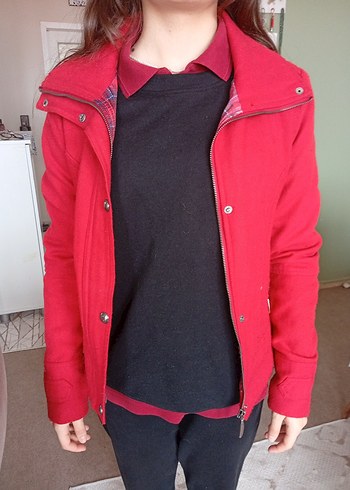 Kırmızı Düğmeli Midi Kadın Ceket - Görsel 4