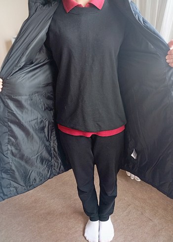 Kadın siyah Midi Uzunlukta Sade Kaban - Görsel 3