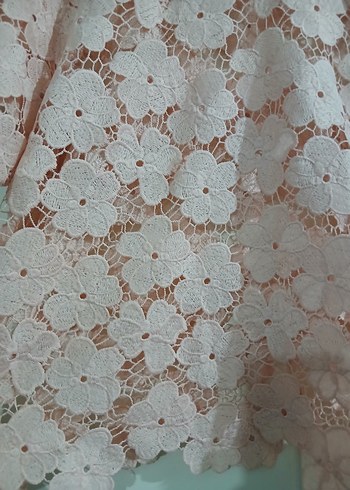 Dantel Detaylı Kısa Kollu pudra pembe Bluz - Görsel 7