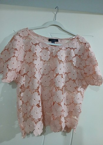 Dantel Detaylı Kısa Kollu pudra pembe Bluz - Görsel 8