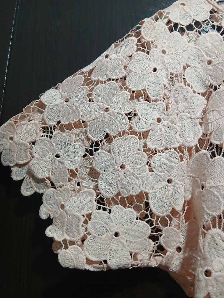 Dantel Detaylı Kısa Kollu pudra pembe Bluz - Görsel 3