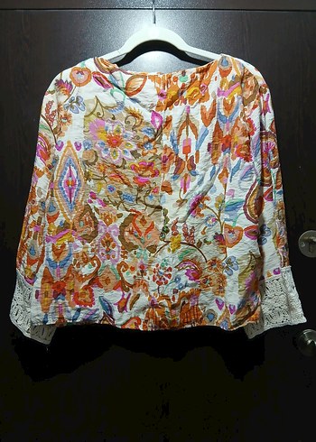 Renkli Bohem Dantel Detaylı Uzun Kollu Bluz - Görsel 4