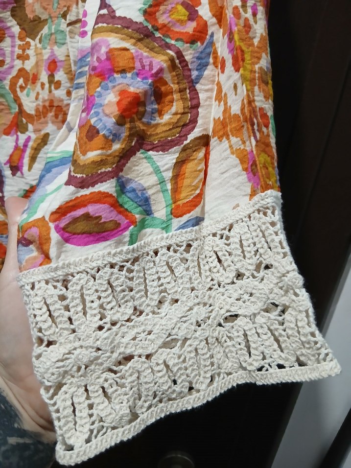 Renkli Bohem Dantel Detaylı Uzun Kollu Bluz - Görsel 2