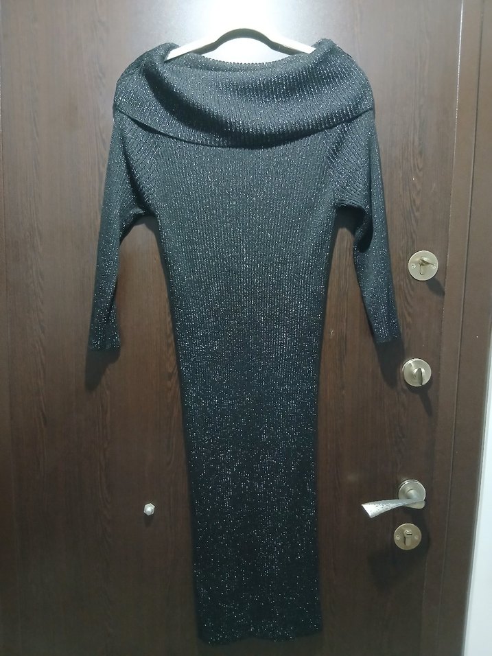 siyah Uzun Triko Kadın Elbise - Görsel 2