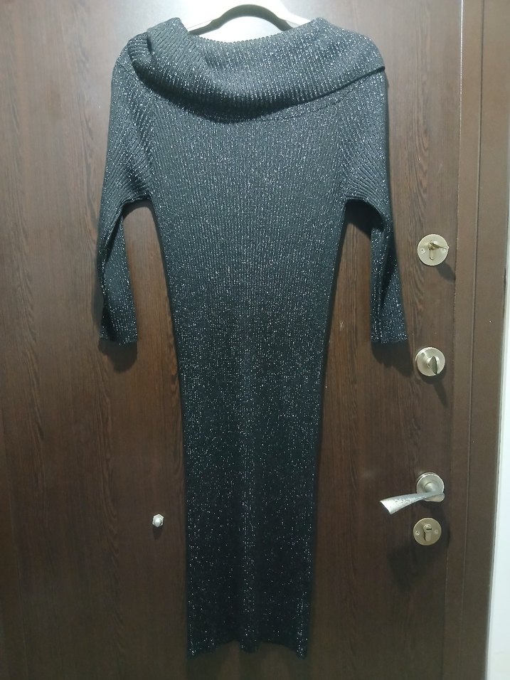 siyah Uzun Triko Kadın Elbise - Görsel 3