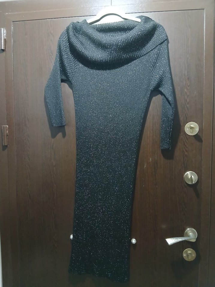 siyah Uzun Triko Kadın Elbise - Görsel 5