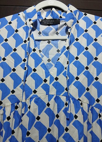 Mavi V Yaka Bohem Elbise - Görsel 3