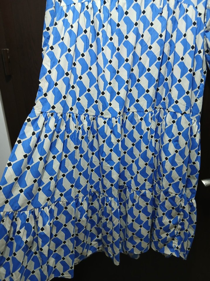 Mavi V Yaka Bohem Elbise - Görsel 5