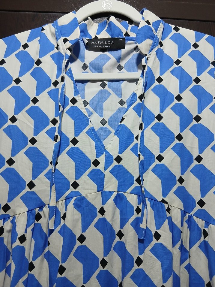 Mavi V Yaka Bohem Elbise - Görsel 3