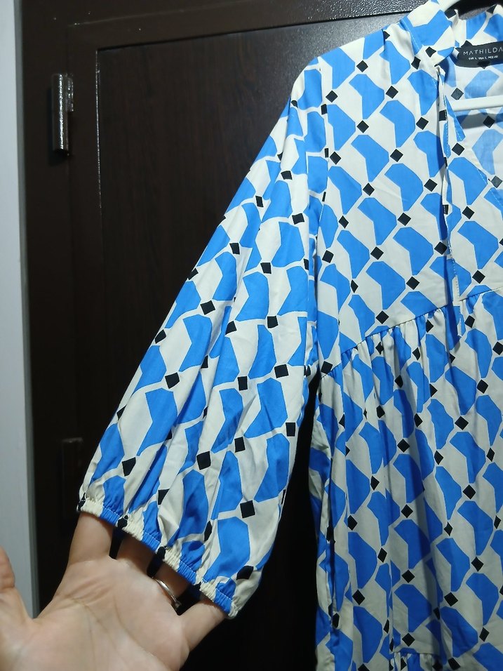 Mavi V Yaka Bohem Elbise - Görsel 4