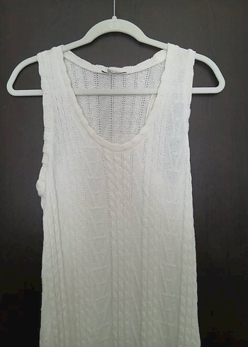 Örgü Beyaz krem Uzun Kolsuz Elbise - Görsel 2