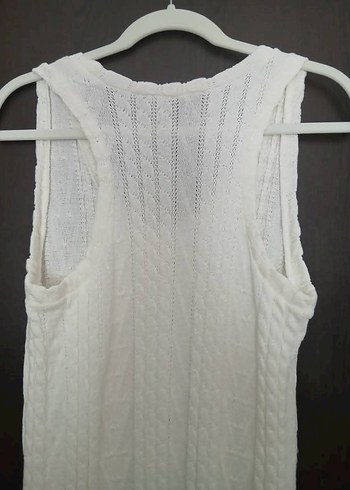 Örgü Beyaz krem Uzun Kolsuz Elbise - Görsel 6