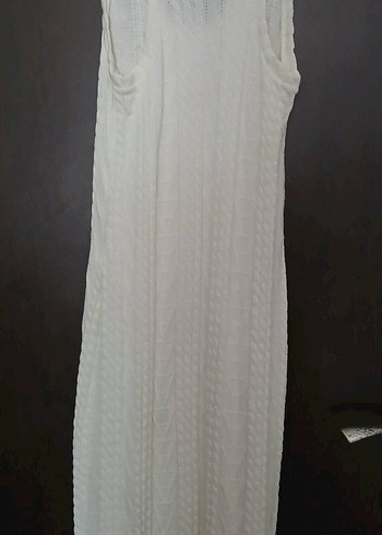 Örgü Beyaz krem Uzun Kolsuz Elbise - Görsel 5