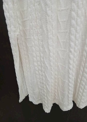 Örgü Beyaz krem Uzun Kolsuz Elbise - Görsel 3