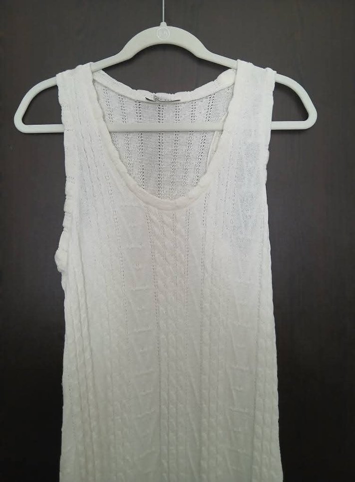 Örgü Beyaz krem Uzun Kolsuz Elbise - Görsel 2