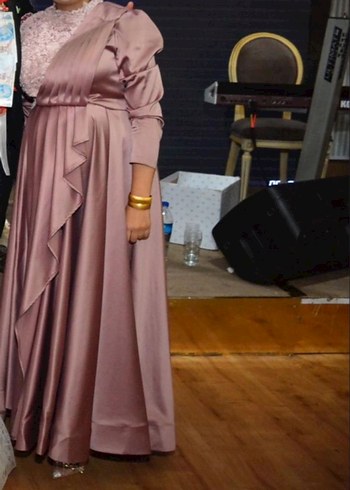 Pembe Drapeli Uzun Abiye Elbise - Görsel 3