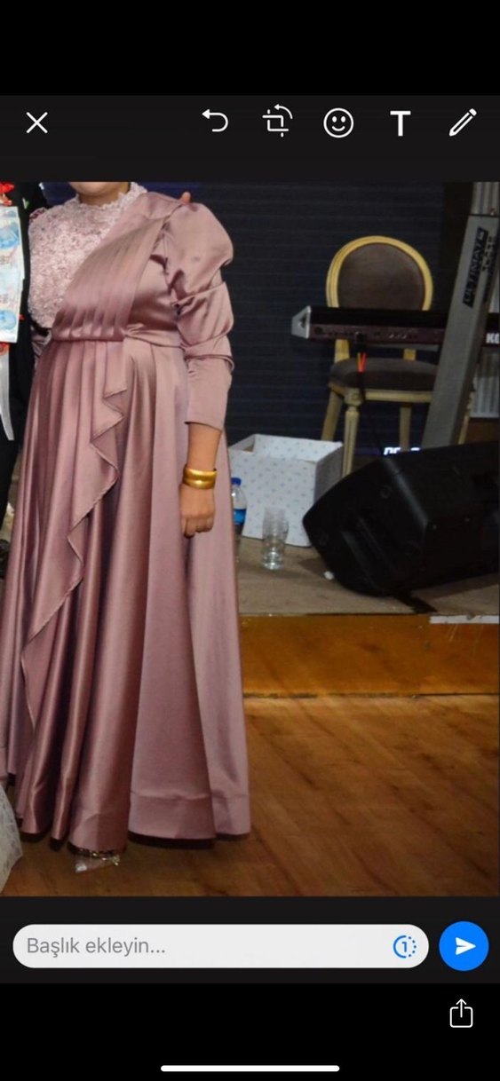 Pembe Drapeli Uzun Abiye Elbise - Görsel 3