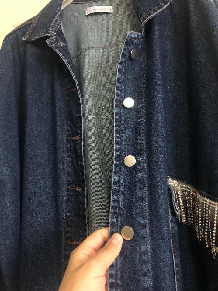Kadın Mavi Düğmeli Kot Ceket - Görsel 2