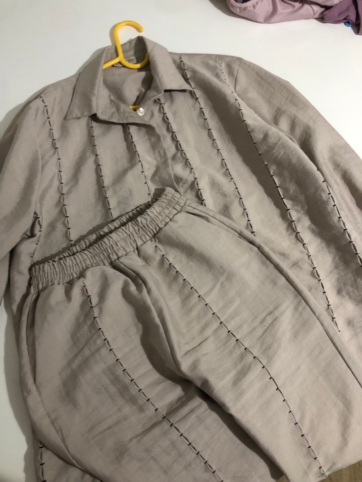 Nakışlı Bej Keten Kadın Gömlek - Görsel 2