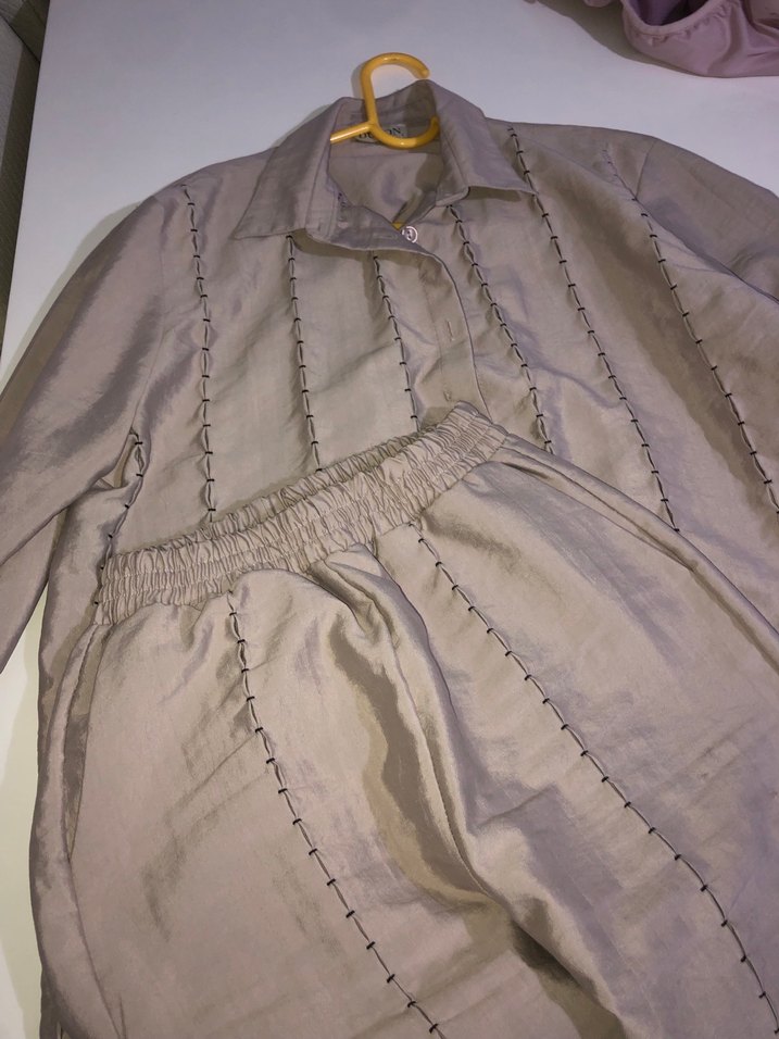 Nakışlı Bej Keten Kadın Gömlek - Görsel 3