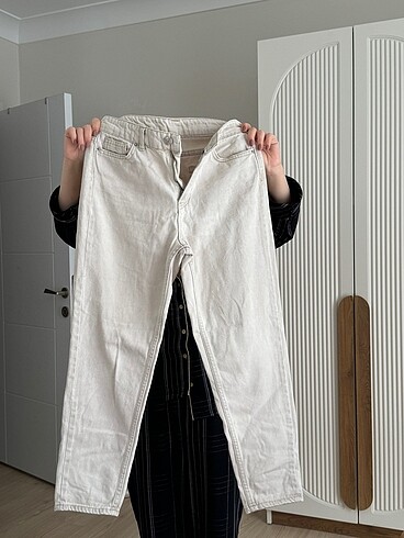 Krem rengi mom jean