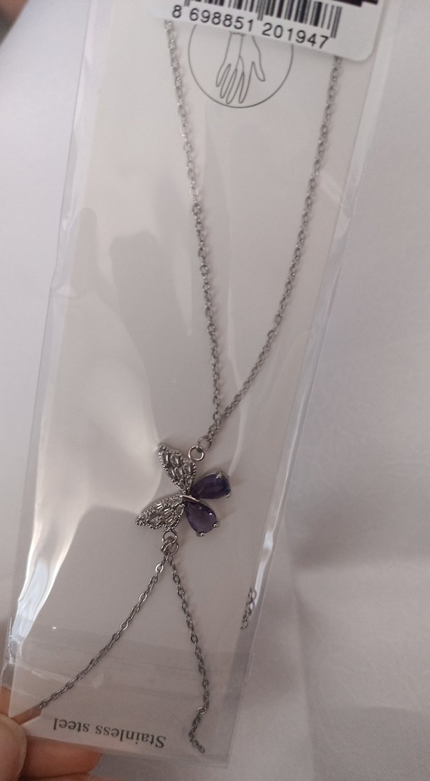 Mor Taşlı Zincir Detaylı Bohem Kadın El Zinciri. çelik Şahmeran - Görsel 4