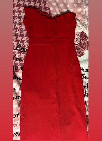 xs Beden Kırmızı uzun straplez elbise 
