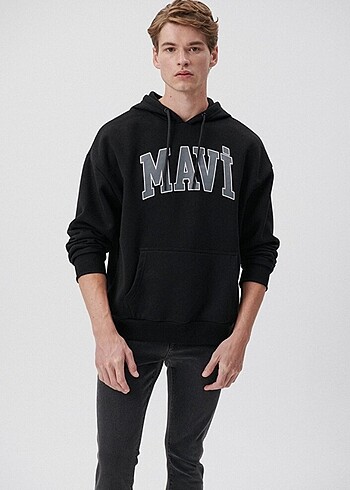 Mavi Jeans Mavi Logolu Unisex Sweatshirt-Siyah