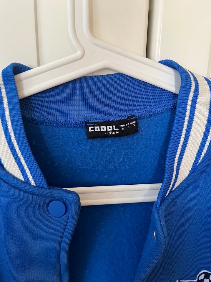 Mavi Düğmeli Oversize Kadın Kolej Ceket - Görsel 4