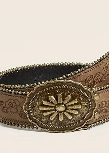 American Vintage Vintage Kahverengi Cicekli Deri Kemer