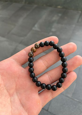  Mat Siyah ve Kahverengi kaplangözü hematit doğal taş Bileklik