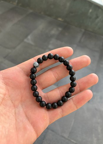 Gri obsidyen ve mat siyah taşlı bileklik