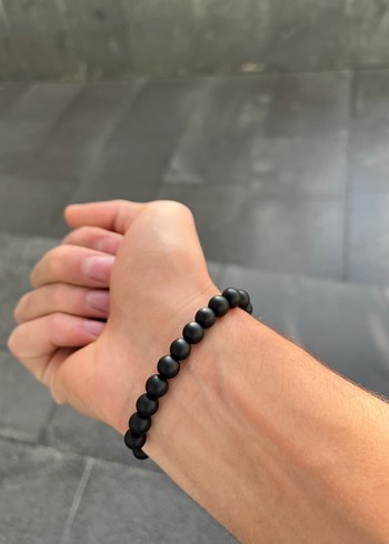  Beden siyah Renk Gri obsidyen ve mat siyah taşlı bileklik