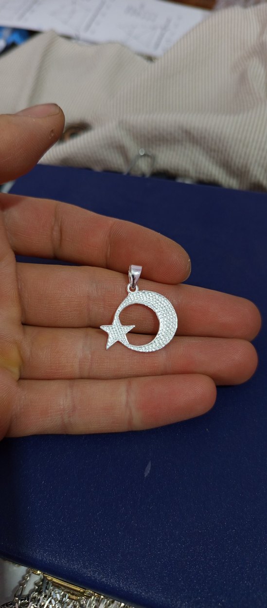 925 ayar gümüş ay yıldız kolye ucu - Görsel 5